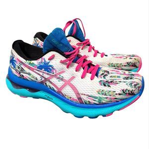 ASICS Gel Nimbus 24 Shoes Size 8 Tropical White Pink Outdoor Running Comfort